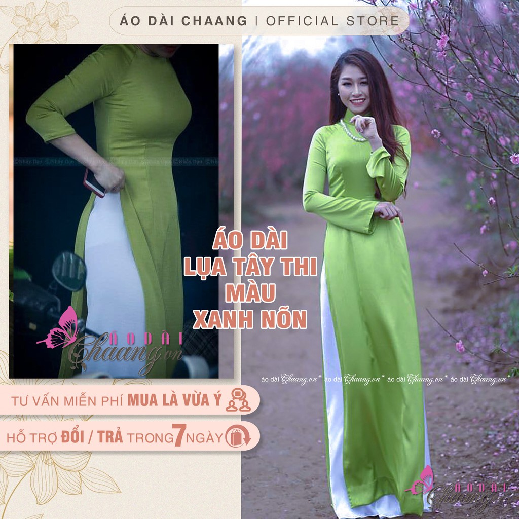 Áo dài xanh nõn ⚡CHAANG⚡ Vải áo dài lụa Tây Thi, dáng truyền thống đẹp