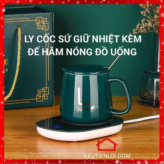 Ly cốc giữ nhiệt uống cafe,uống trà tặng kèm thìa vàng kèm đế hâm nóng đồ uống loại tốt siêu tiện lợi