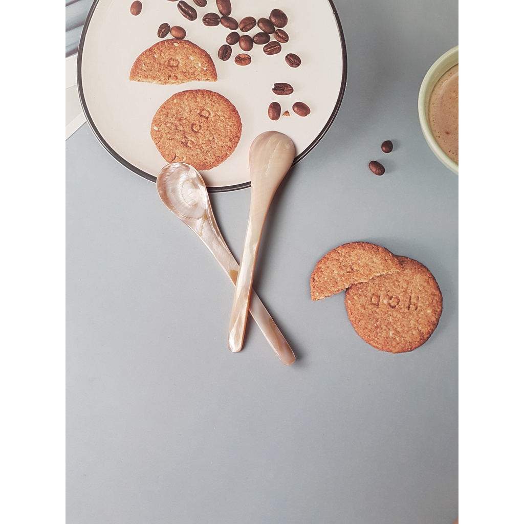 Thìa trai hồng, trai trắng đẹp, bắt mắt ăn sữa chua, ăn trứng cá hồi, thìa trai decor siêu đẹp