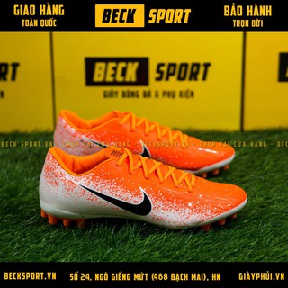 Giày Bóng Đá Mercurial Trắng Cam Vạch Đen AG