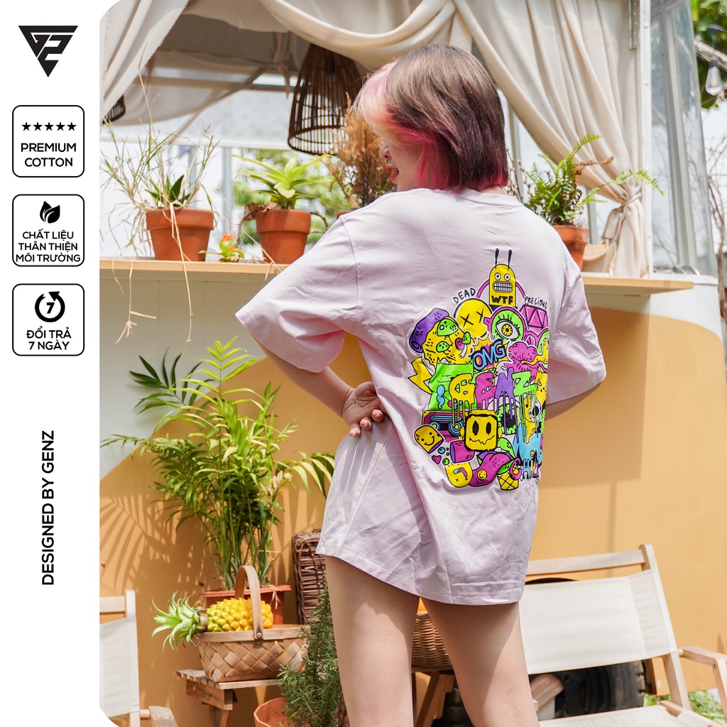 Áo thun tay lỡ GENZ phông Unisex nam nữ Cotton oversize form rộng Sticker Factory