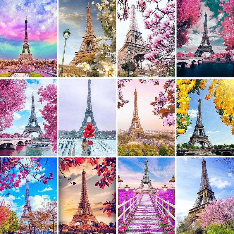 Bộ Tranh Đính Đá 5D DIY Hình Tháp Eiffel Dùng Để Trang Trí Nhà