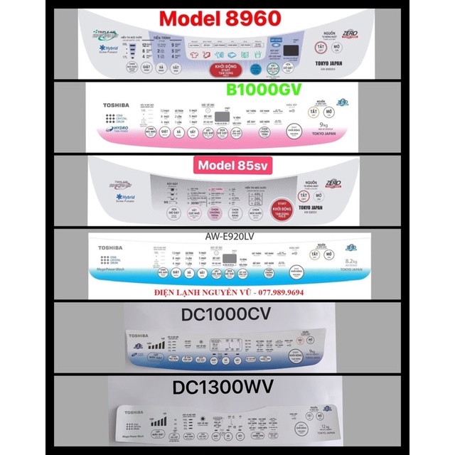 Tem bàn phím máy giặt Toshiba các loại