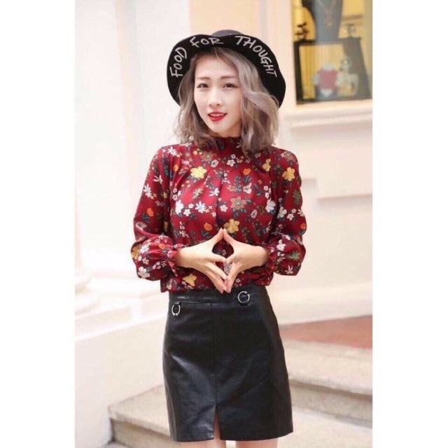 #Sơ mi hoa chất liệu vải voan hàng Quảng Châu, kết hợp chân váy quần cạp cao lên dáng cực đẹp khách nhé , Freesize