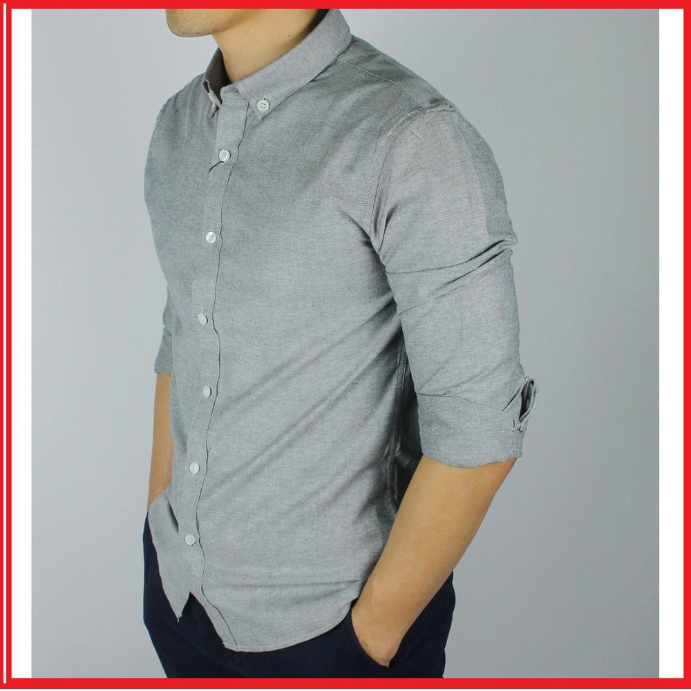 Sale Off Sơ mi dài tay nam chất thô màu ghi