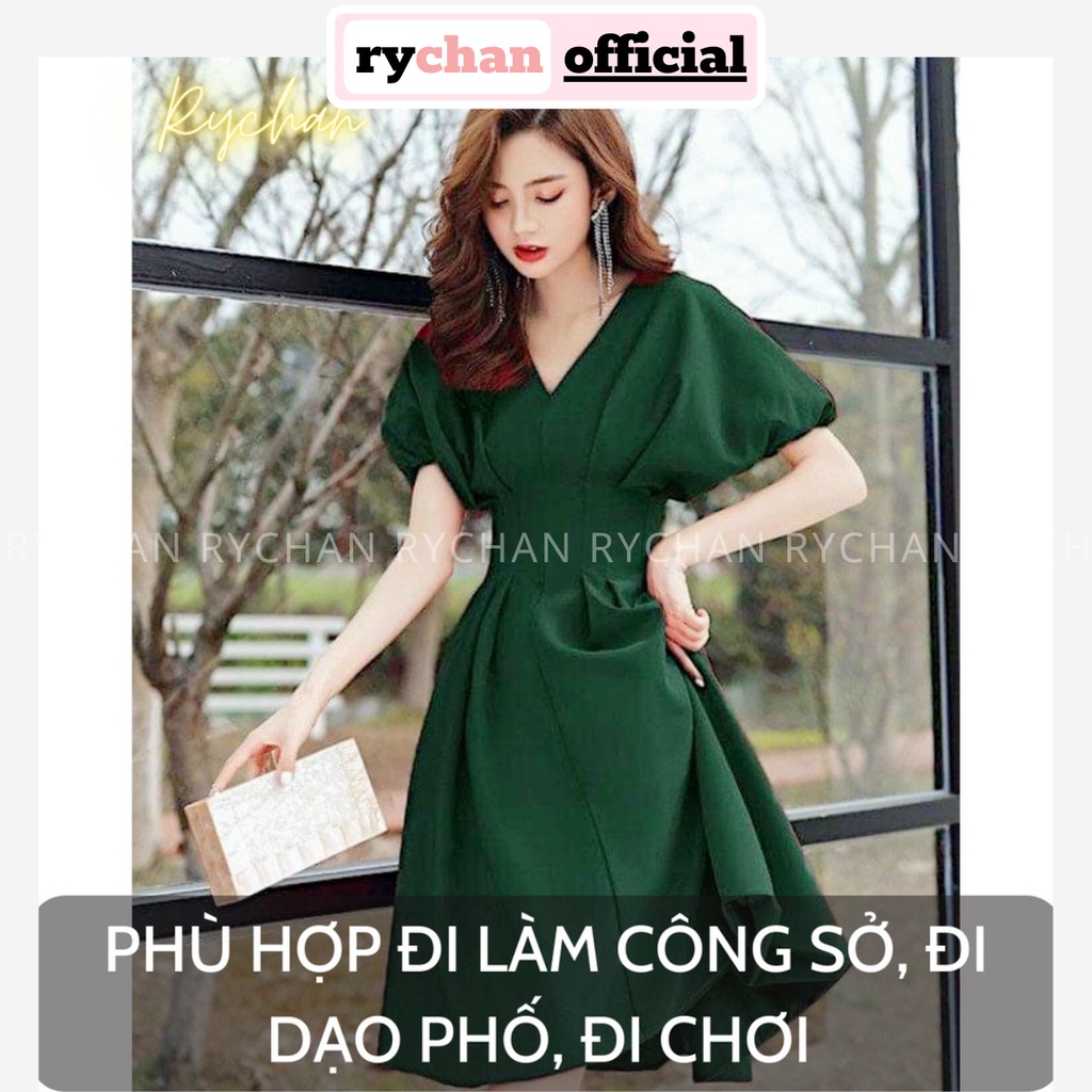 Đầm Xoè Cổ V Tay Cánh Dơi Chít Eo Xếp Ly 3 Màu, Đầm Công Sở Nhẹ Nhàng - DX0136