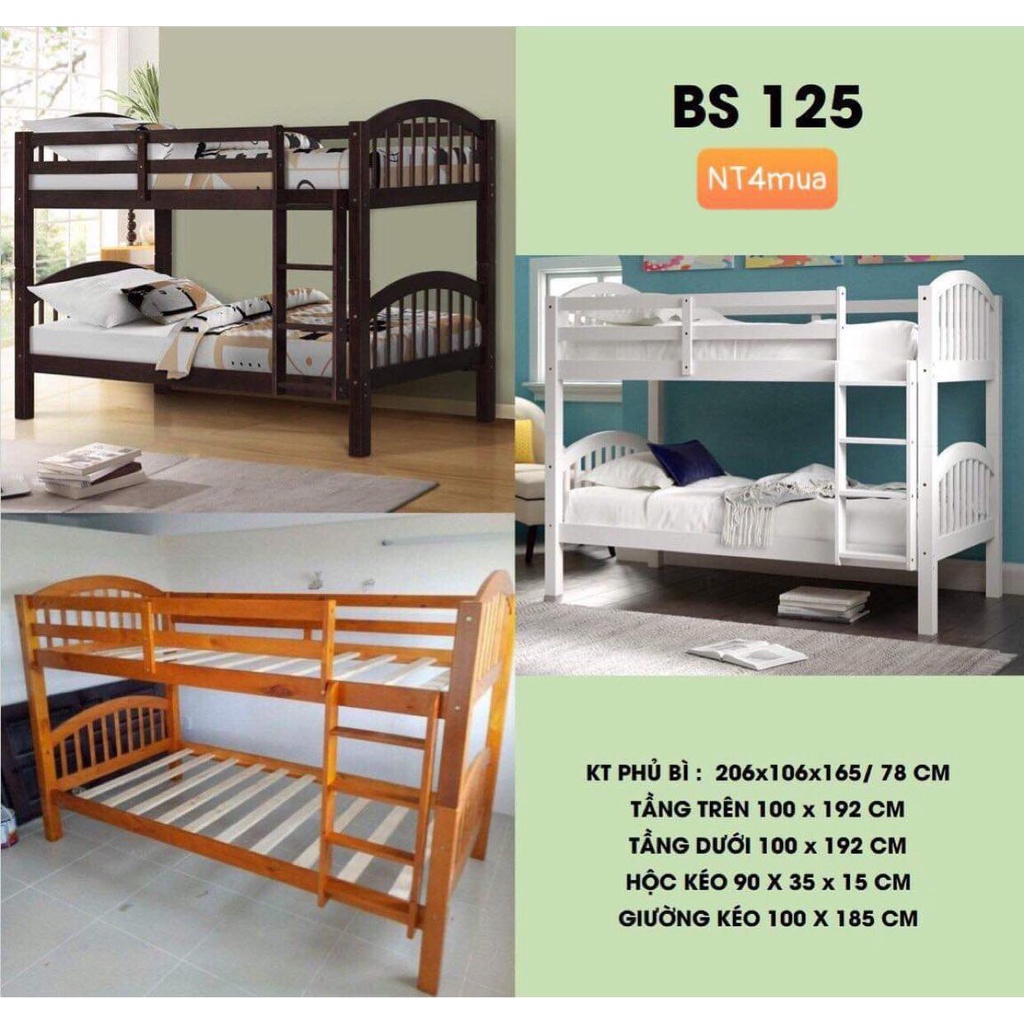 Giường tầng gỗ thông minh giường tầng giá rẻ cho bé giường tầng trẻ em an toàn 100% gỗ thông sấy nhập khẩu mã 125