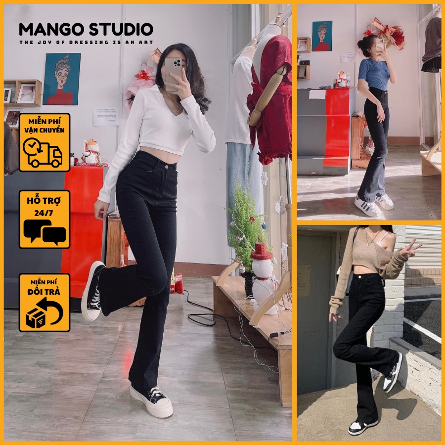 Quần jean nữ ống loe màu đen dáng dài cạp cao chất co dãn siêu tôn dáng MT06 | BigBuy360 - bigbuy360.vn