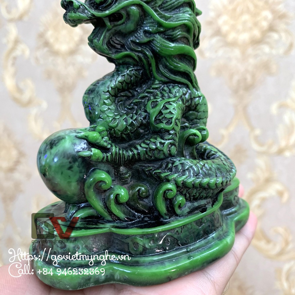 Tượng đá trang trí con Rồng phong thủy trang trí bàn làm việc nhà cửa - Cao 11cm - Màu xanh lục bích