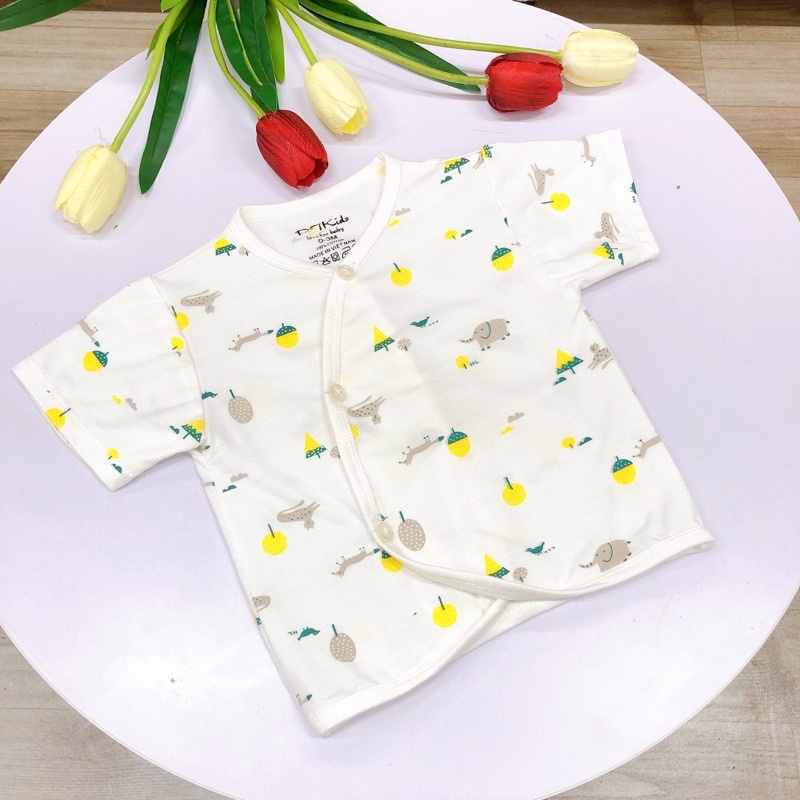 Áo Cộc Tay Cài Cúc Giữa Chất Peptit Cho Bé Sơ Sinh