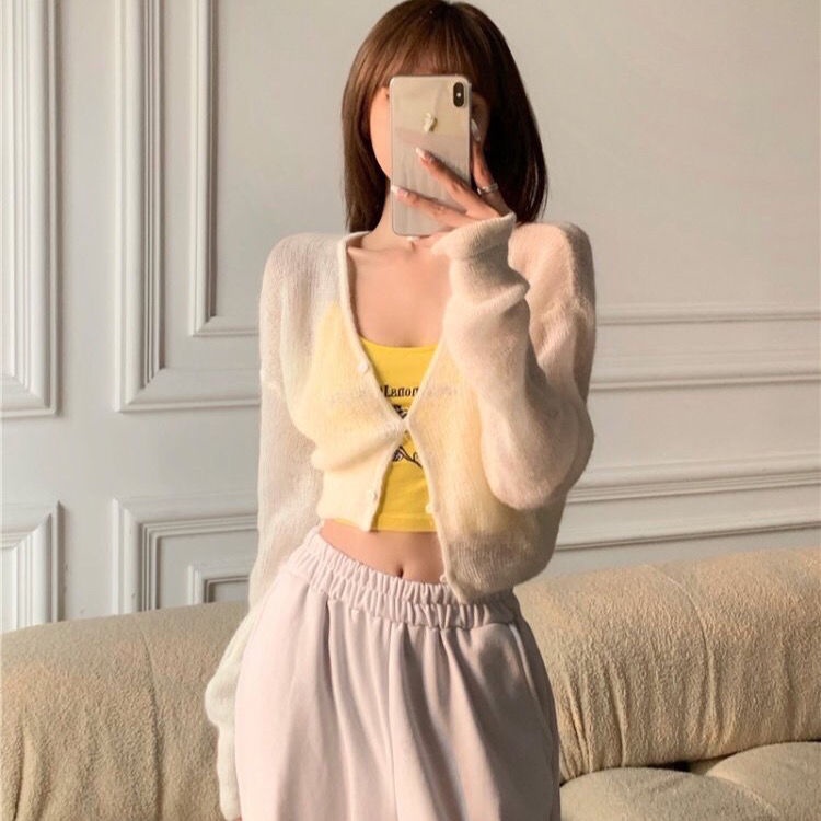 Áo Cardigan Dệt Kim Tay Dài Cổ Chữ V Màu Sắc Ngọt Ngào Phong Cách Nhật Bản Cho Nữ