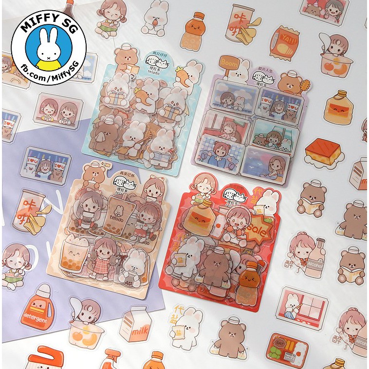 Túi 40 sticker PET không thấm nước hoạt hình xinh yêu thương chủ đề gấu con MINI ABU