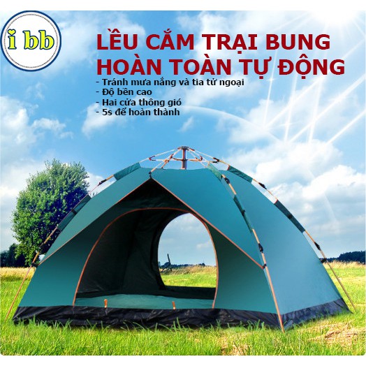 LỀU CẮM TRẠI TỰ BUNG CAO CẤP CHỐNG NƯỚC CHỐNG TIA TỬ NGOẠI CHO 3-6 NGƯỜI