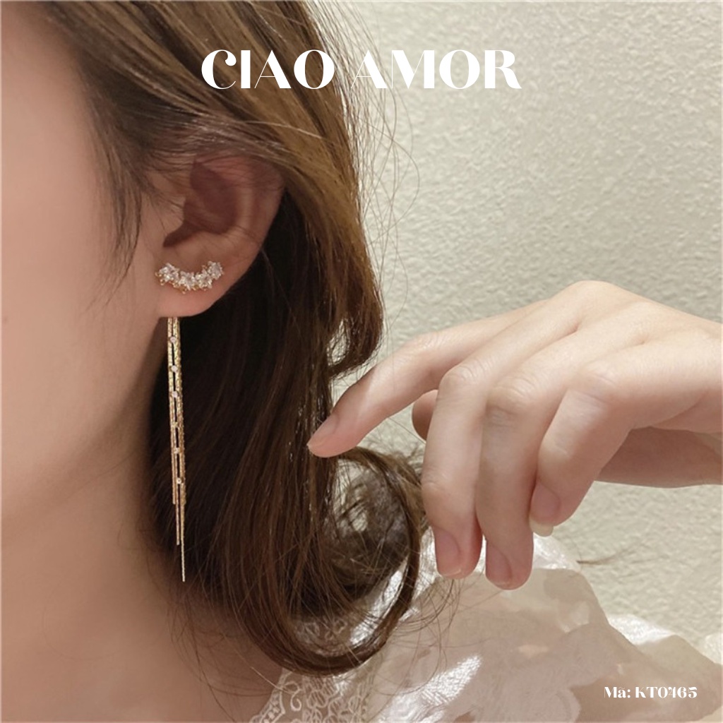 Khuyên tai nữ, Bông tai nữ ngôi sao Bling dài sang trọng Trang sức Ciao Amor - KT0463