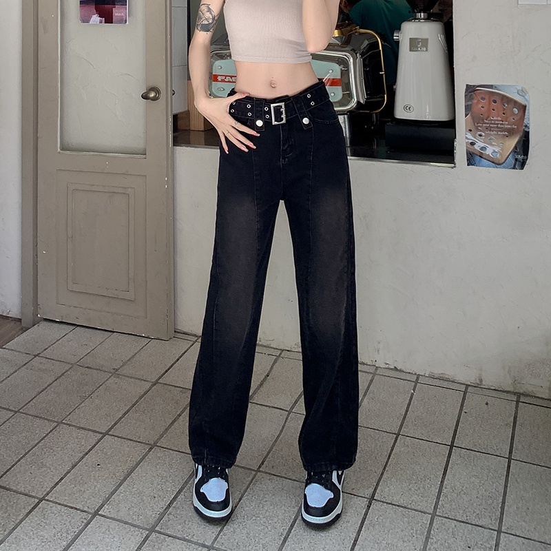 Quần jeans Nữ Dài Lưng Cao Ống Rộng Thời Trang Hàn Quốc