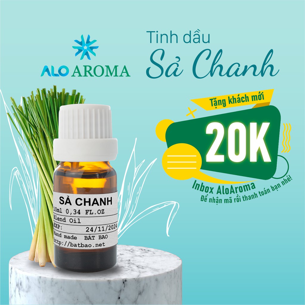 Tinh Dầu Sả Chanh Thiên Nhiên đuổi muỗi, côn trùng, thanh lọc không khí Lemongrass Essential Oil AloAroma