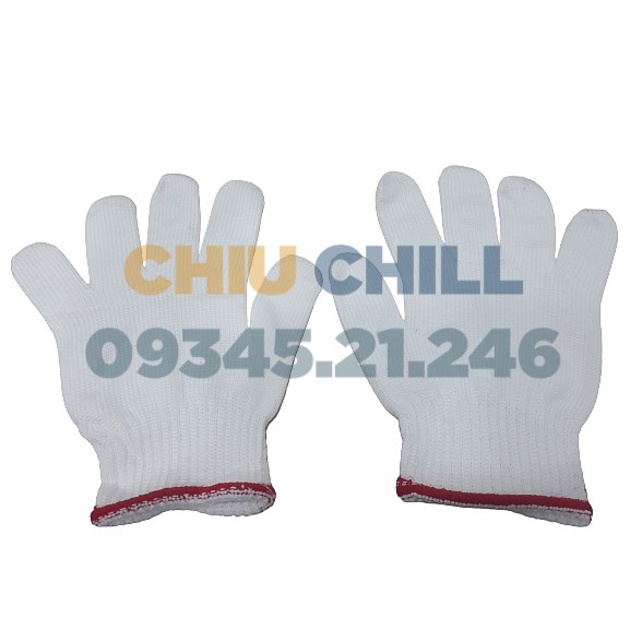 Găng tay lao động (1 đôi) - Găng tay len kim 7,  70g màu kem viền xanh dương -  bảo hộ an toàn.