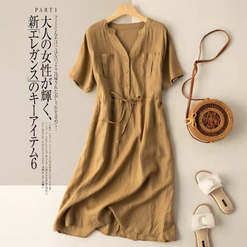 Giảm Giá Thương Hiệu Thương Hiệu Nước Ngoài Áo Sơ Mi Vải Lanh Cotton Tay Ngắn Dáng Rộng Cắt Nhãn Hàng Cho Nữ