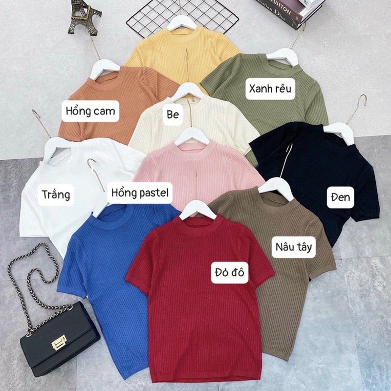 Áo Len Nữ Cộc tay cổ 2cm - 6 mầu Trắng Đỏ Đen Ghi Hồng Cam - Hanlly Fashion - AL4