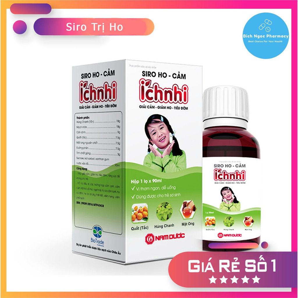 ️🍀 Siro Ho Cảm Ích Nhi Chai 90ml - Dùng được cho trẻ sơ sinh - Tiêu Đờm - Giải cảm