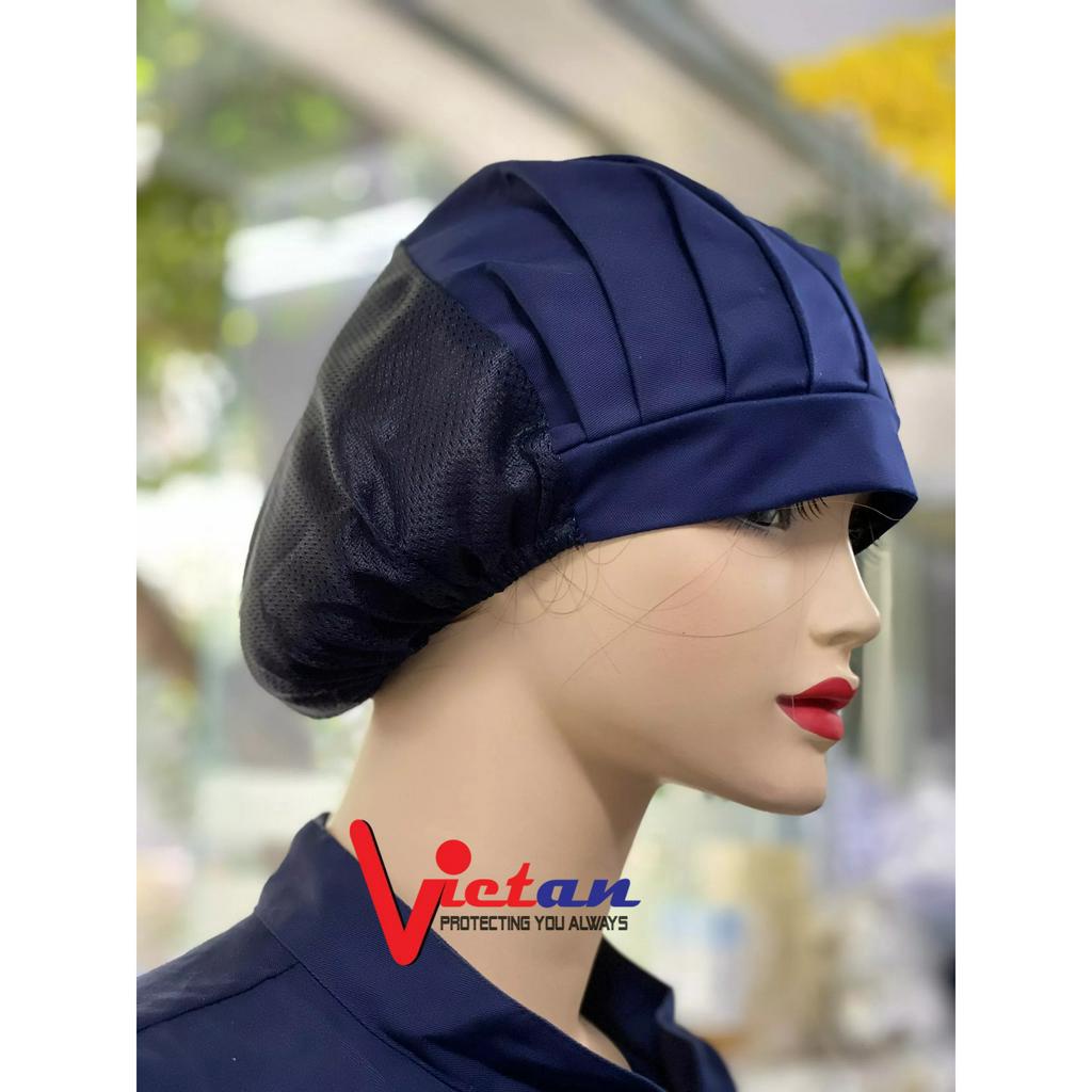 Nón vải lưới trùm tóc xếp ly công nhân thực phẩm - Mũ trùm tóc y tế, bảo hộ màu xanh đen