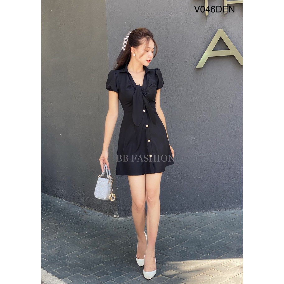 Váy sơmi nhún ngực tay bồng, Đầm nữ cổ trụ chất chéo hàn cao cấp mềm mịn không nhăn V046 | BigBuy360 - bigbuy360.vn