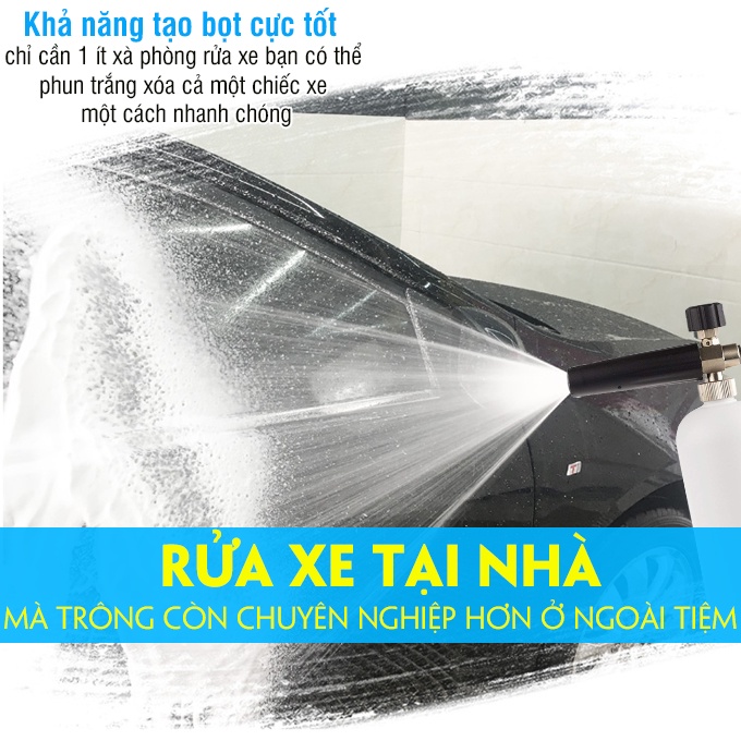 Bình phun Xịt Rửa Xe Tạo Bọt Tuyết 1000ml dùng cho máy rửa xe - Bình 1L + Khớp Nối