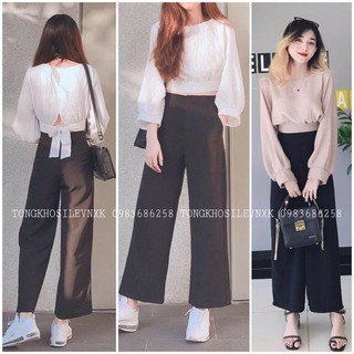 SET ÁO VOAN THẮT NƠ LƯNG MIX QUẦN ỐNG SUÔNG ỐNG SỚ ULZZANG -(Sắn)