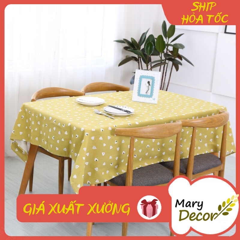 Khăn trải bàn Họa tiết Cake trắng nền vàng đất viền ren (đủ kích thước) - C07