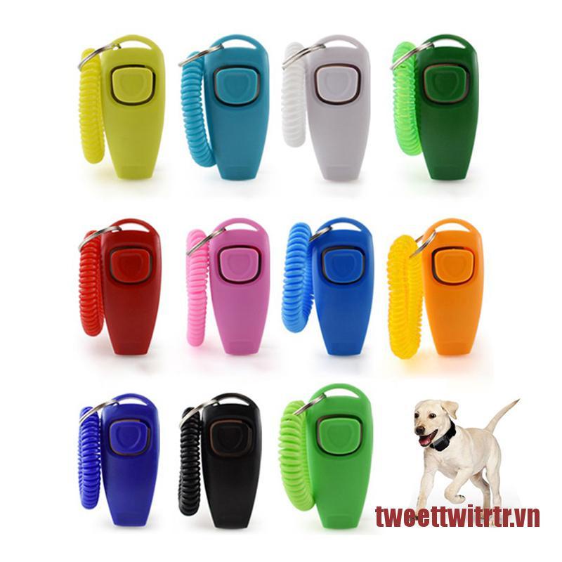 TRTR 2 In 1 Pet Clicker Dog Training Whistle Answer Pet Trainer Guide With Key Ring