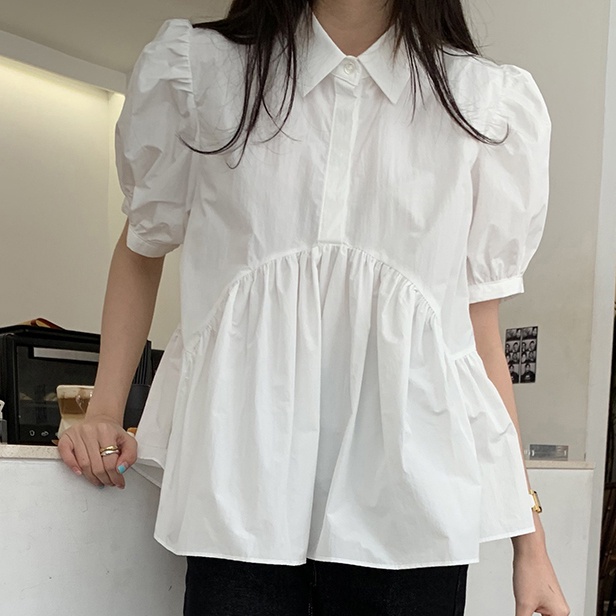 Đầm Sơ Mi Ngắn Tay Cổ Búp Bê Dáng Rộng Thiết Kế Mới Thời Trang Theo Phong Cách Hàn Quốc Cho Nữ