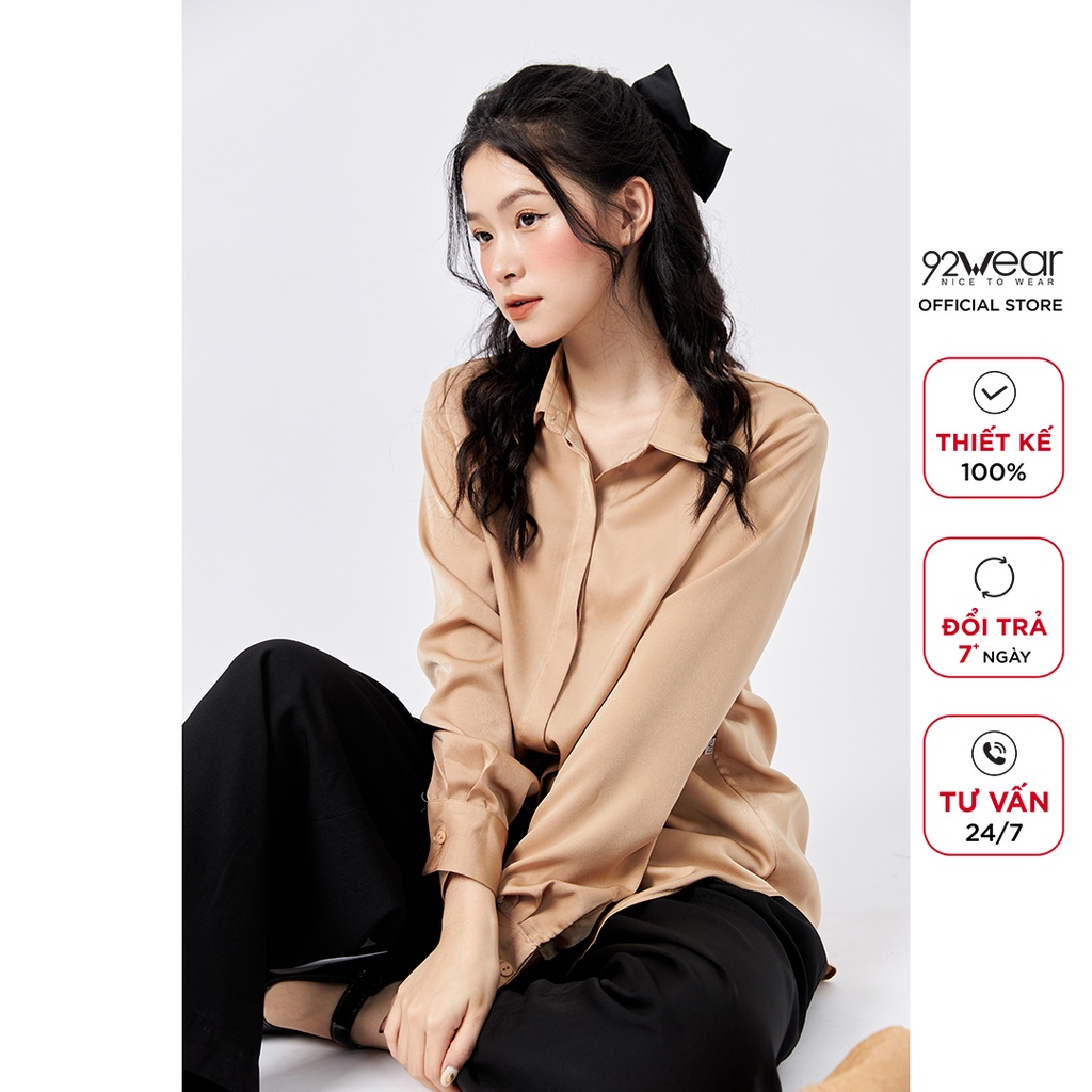 Áo sơ mi nữ dài tay cổ đức 92WEAR kiểu dáng Hàn Quốc, phong cách công sở trẻ trung thanh lịch ASW1132