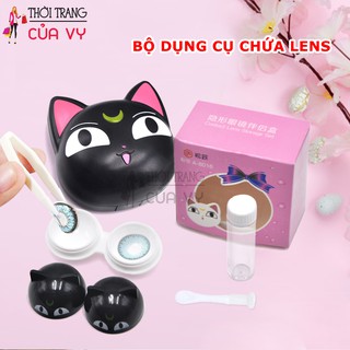 BỘ HỘP ĐỰNG KÍNH ÁP TRÒNG/ LENS VÀ HỖ TRỢ ĐEO KÍNH CÓ GƯƠNG HÌNH CON MÈO DỄ THƯƠNG