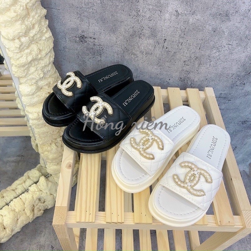 DÉP LÊ NỮ ĐẾ TĂNG CHIỀU CAO QUAI NGANG CHANEL GẮN NGỌC MỚI 2022