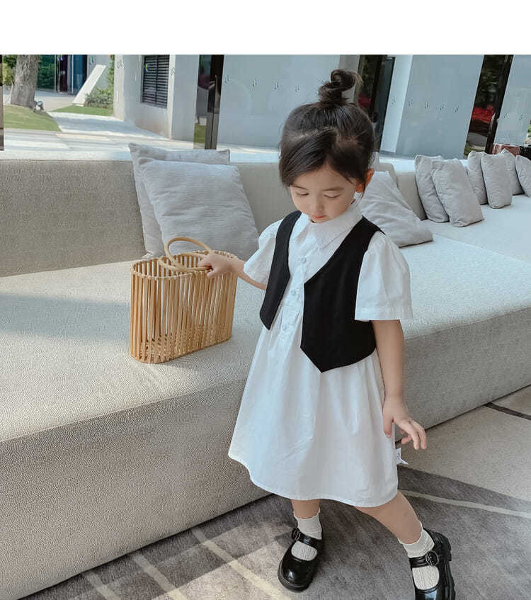 Set 2 Món Áo Vest Tay Ngắn Và Đầm Sơ Mi Xinh Xắn Cho Bé Gái 1-11 Tuổi