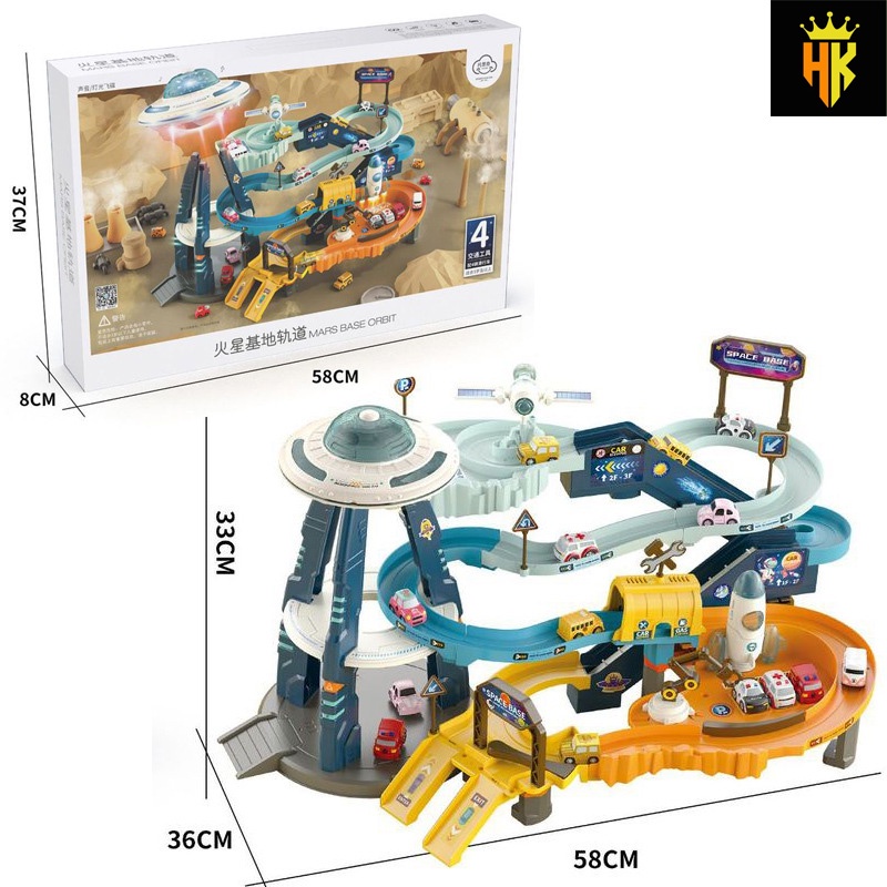 Đồ Chơi Đường Ray Vũ Trụ Garage Đỗ Xe Ô TÔ 3 Tầng Cao Cấp,Đường Đua Không Gian Căn Cứ Sao Hỏa Cho Bé Tặng Pin Sạc
