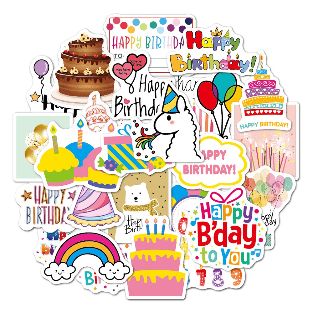 Bộ 27 Miếng Dán Hoạt Hình Chữ Happy Birthday Dành Cho Trang Trí