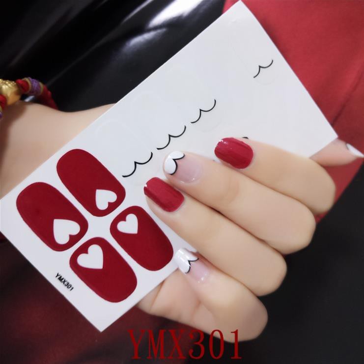Bộ dán móng tay dán nail sticker gồm 14 móng, không thấm nước,độ đàn hồi cao YMX 301 302 304