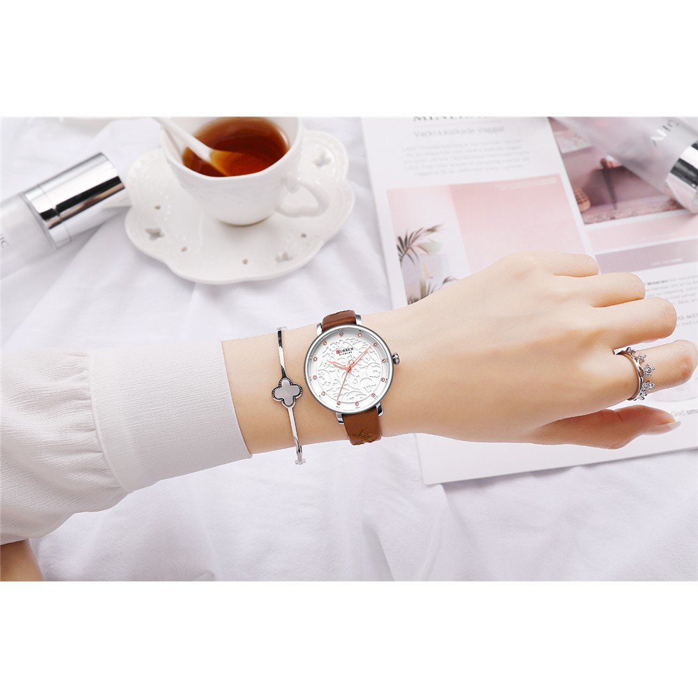 Đồng Hồ Quartz CURREN 9046L Chống Thấm Nước Phối Dây Đeo Da Thời Trang Cho Nữ