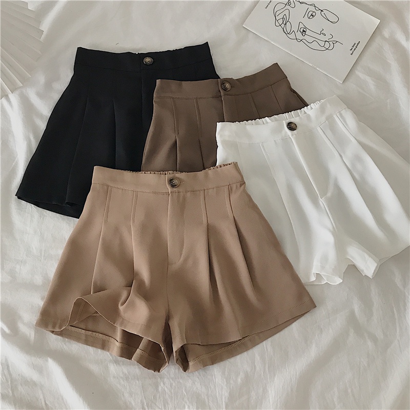 NUZIRO  Quần short lưng cao ống rộng chất liệu co giãn thoải mái cho nữ