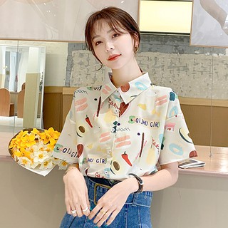 Áo Sơ Mi Tay Ngắn Hoạ Tiết Hoạt Hình Phong Cách Hàn Quốc