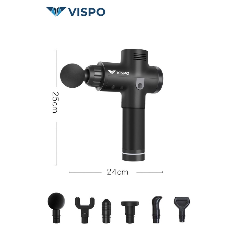Máy massage cầm tay VISPO VP-S21 có 6 đầu, 30 mức độ rung giúp mat xa, giảm đau mỏi - Bảo hành 12 tháng