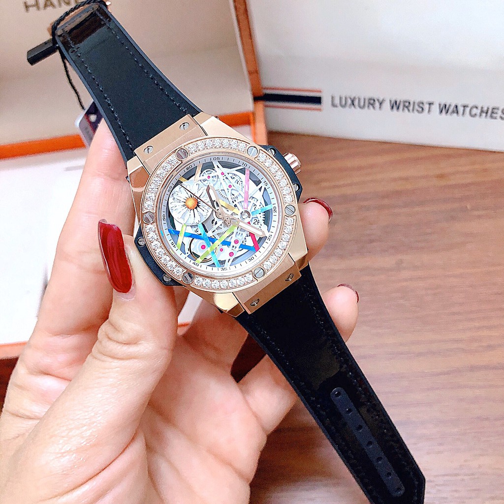 Đồng Hồ Huboler Nữ Dây Da Silicon Đen 36mm Rose Gold Chính Hãng