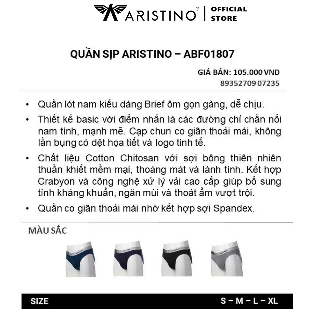 Quần Lót Nam Tam Giác Sịp Nam ARISTINO ABF01807 Quần Xì Briefs Chất Cotton Mềm Mại Thoáng Mát Thấm Hút Mồ Hôi