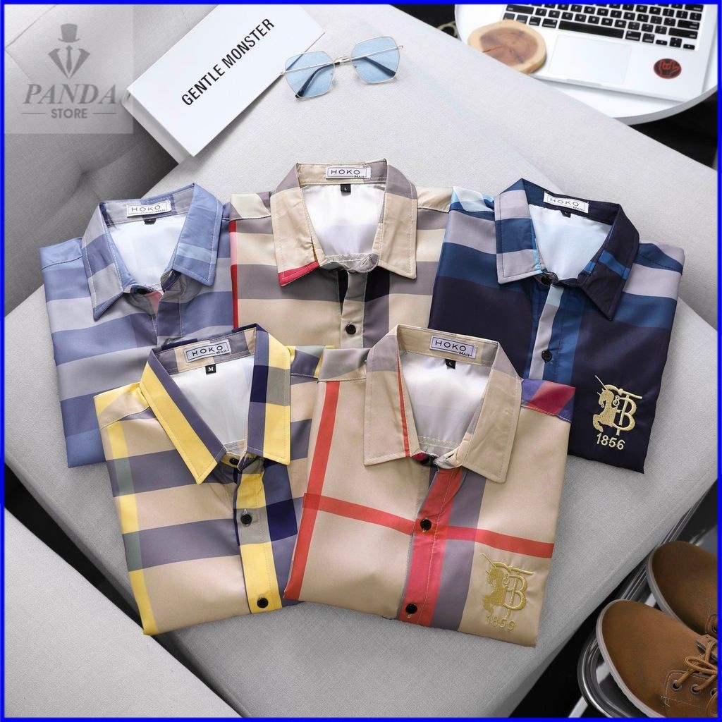 Áo sơ mi tay ngắn caro in chữ TB độc đáo trẻ trung, thanh lịch, sang trọng, chất kate lụa mềm mịn, mát, bền đẹp