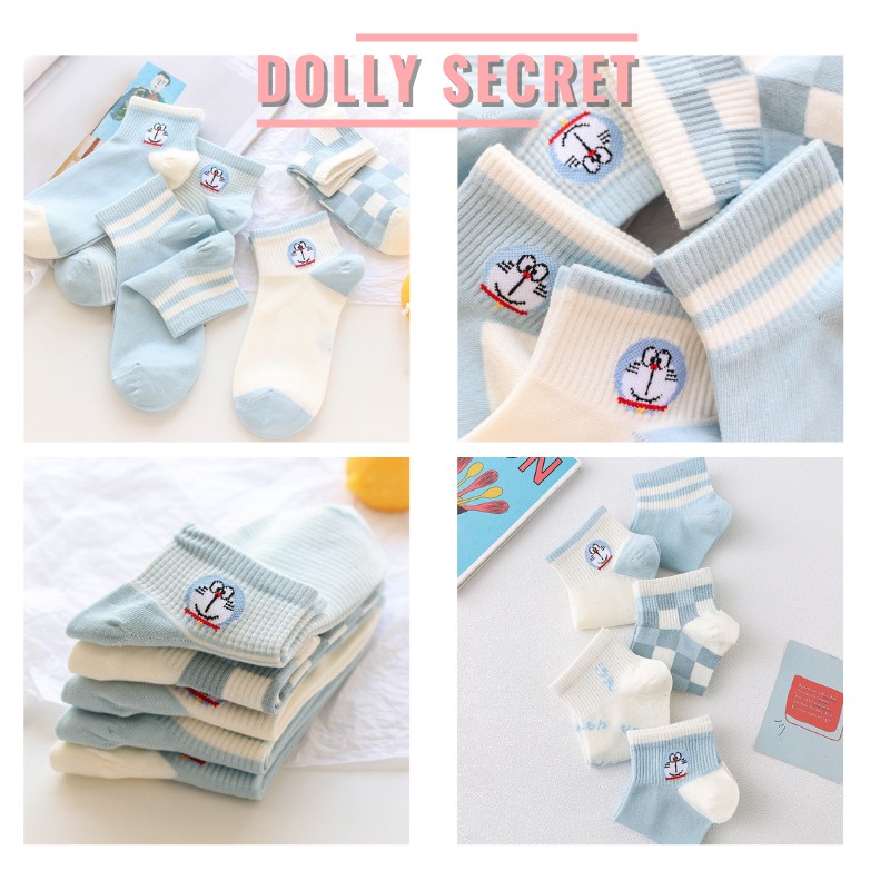 Set 5 đôi tất vớ cổ ngắn họa tiết kẻ Vintage dễ thương cotton mềm nhiều kiểu cute dễ thương DOLLY SECRET T06
