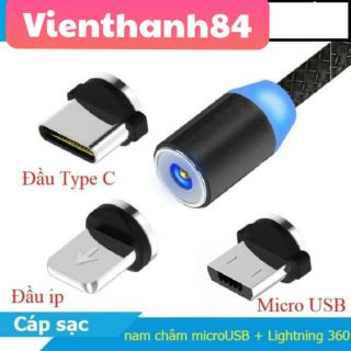 Cáp sạc từ hút nam châm đầu micro usb, type C và iPhone 360 độ dây dù
