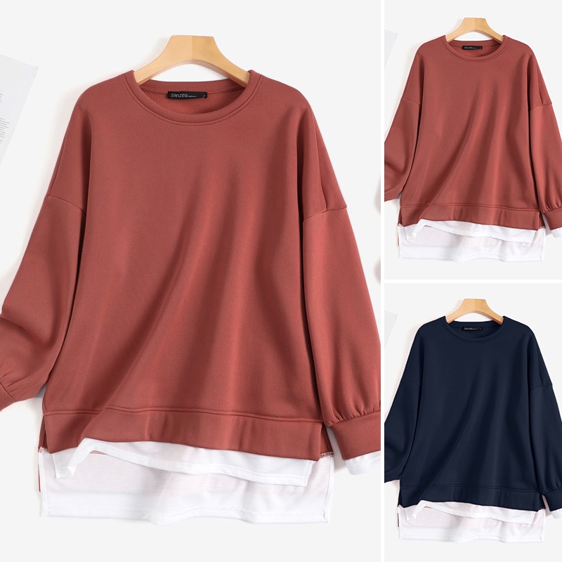 Áo ZANZEA tay dài phối màu sành điệu cho nữ