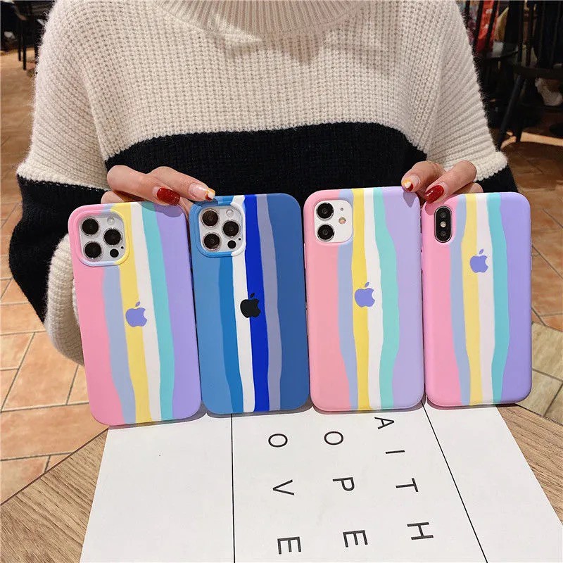 iPhone Casing For iPhone 12 mini 12 Pro Max 11 11 Pro 11 Pro Max Xs Max Xr X 8 7 + 6 + 6s + 6 + Warna Pelangi Polos