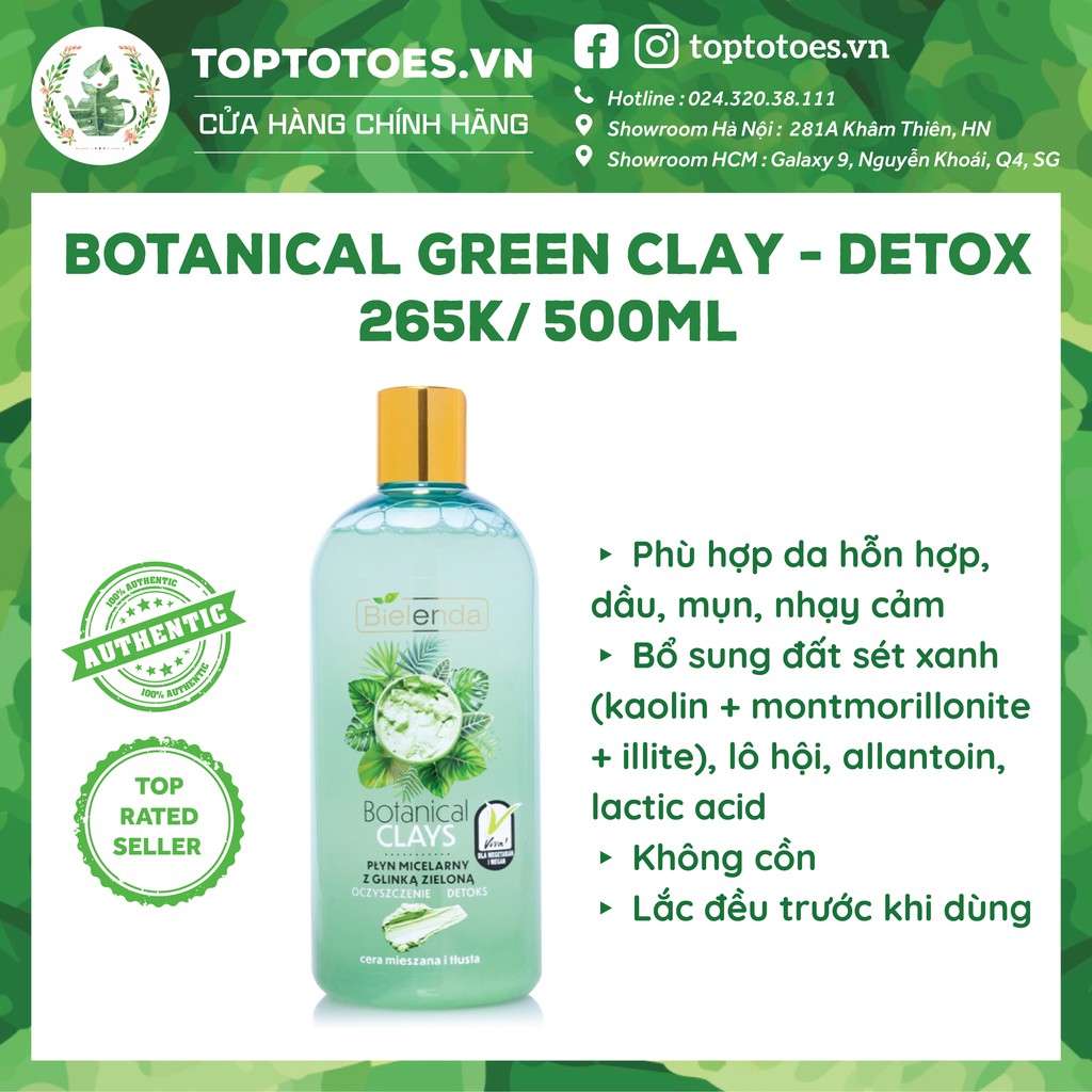 Nước tẩy trang Bielenda Botanical Clays/ Green Tea 500ml làm sạch sâu da | BigBuy360 - bigbuy360.vn